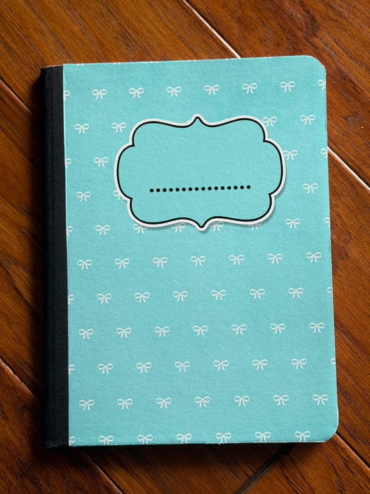 Teal/white ribbons notebook-wide ruled