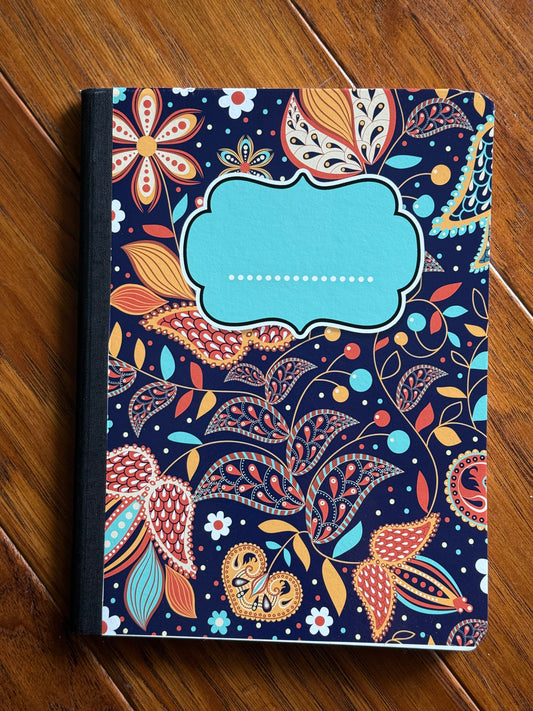 Navy paisley notebook-wide ruled