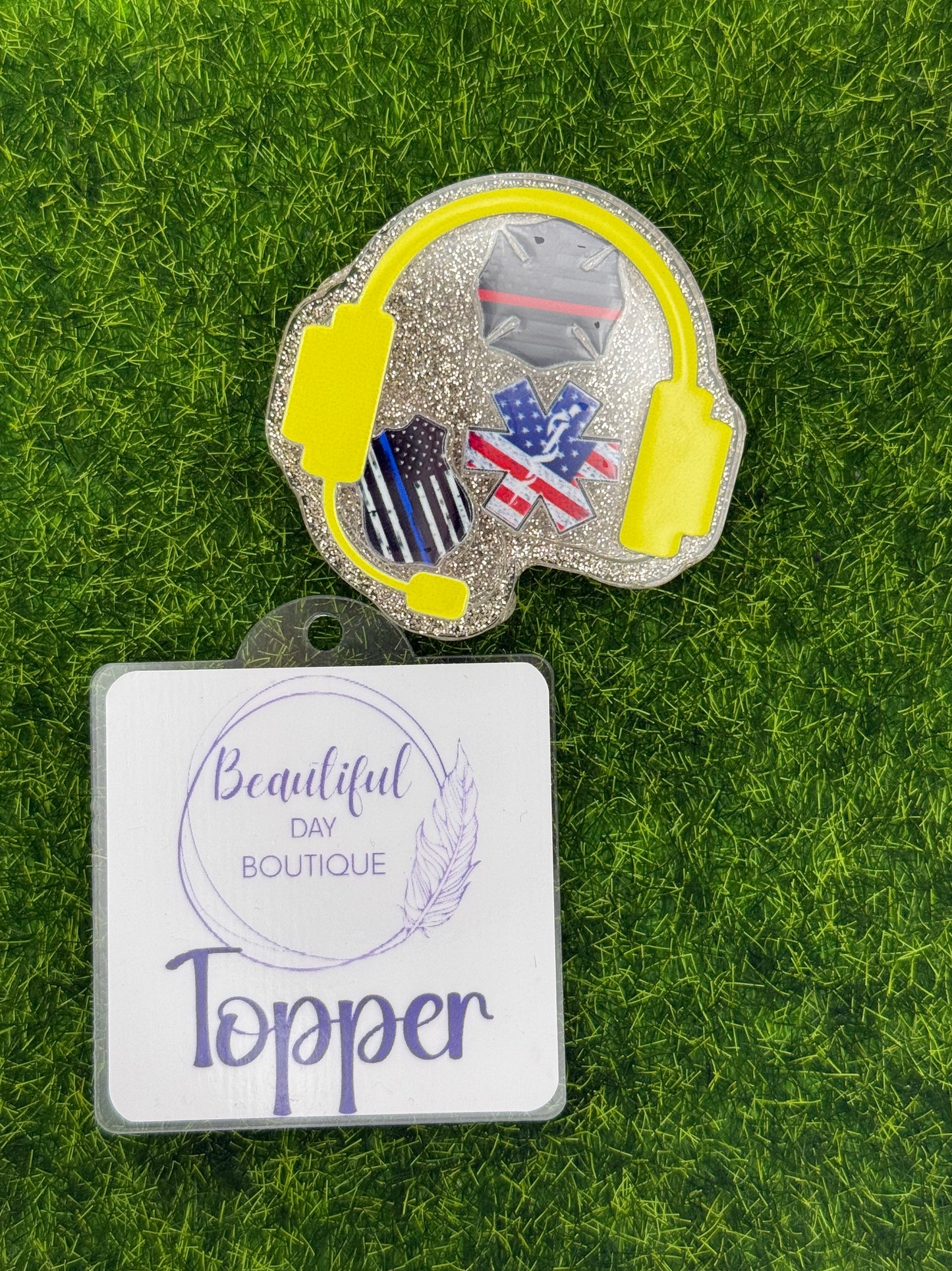 First responder headset-white glitter-shaker