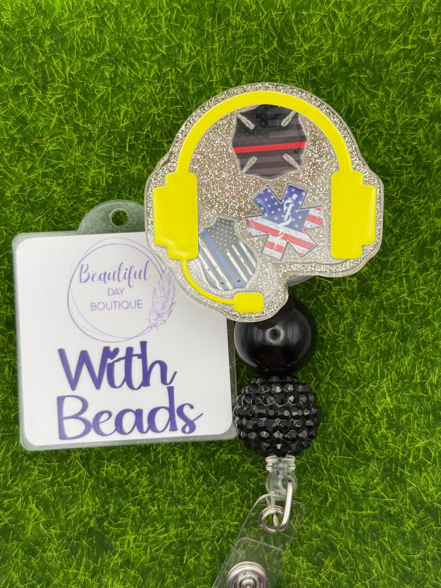 First responder headset-white glitter-shaker