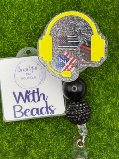 First responder head set-black glitter-shaker