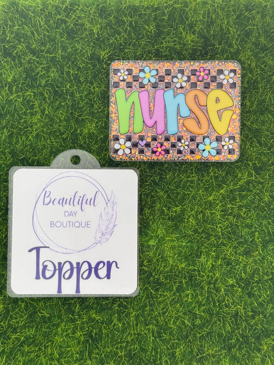 Nurse-retro daisies purple glitter