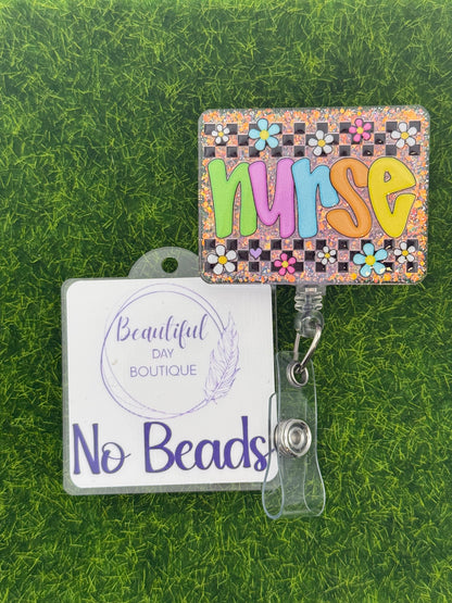 Nurse-retro daisies purple glitter
