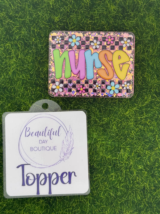 Nurse-retro daisies pink glitter