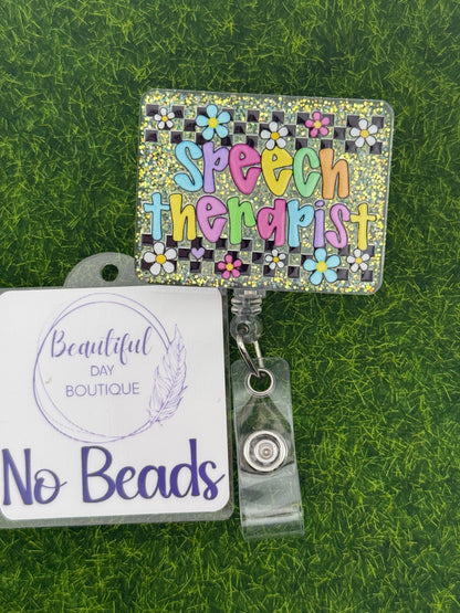 Speech Therapist-retro daisies teal glitter