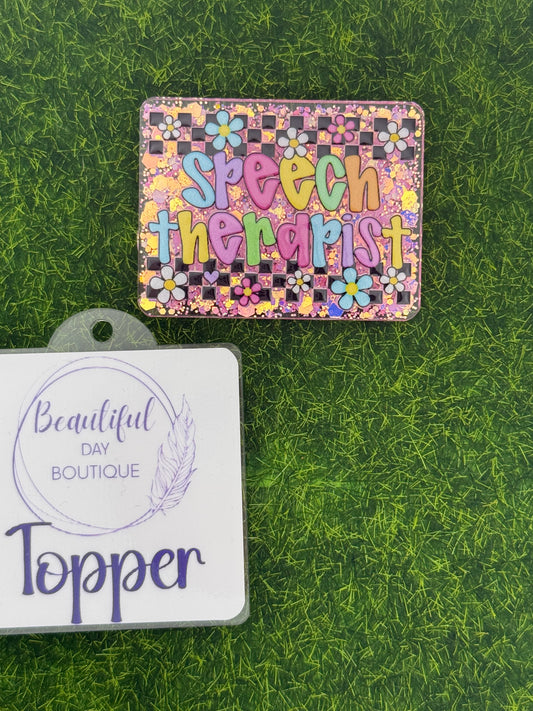Speech Therapist-retro daisies pink glitter