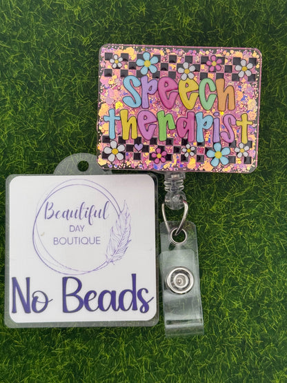 Speech Therapist-retro daisies pink glitter