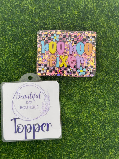 Boo Boo fixer- retro daisies pink glitter