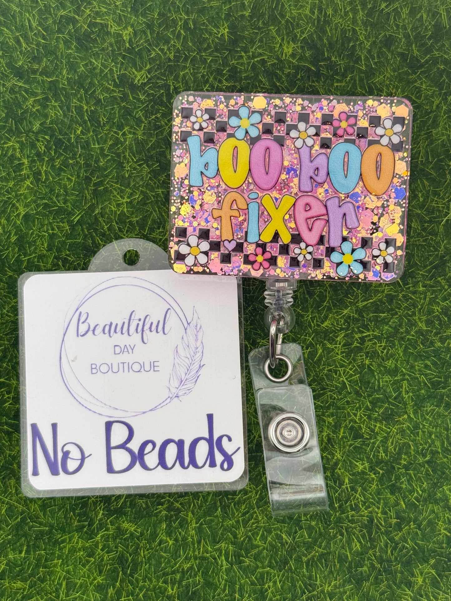 Boo Boo fixer- retro daisies pink glitter