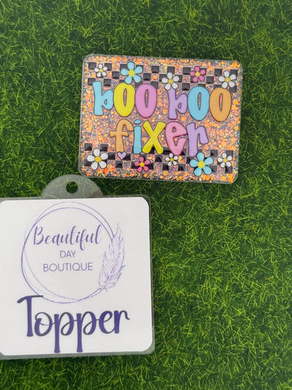 Boo Boo Fixer-retro daisies purple glitter