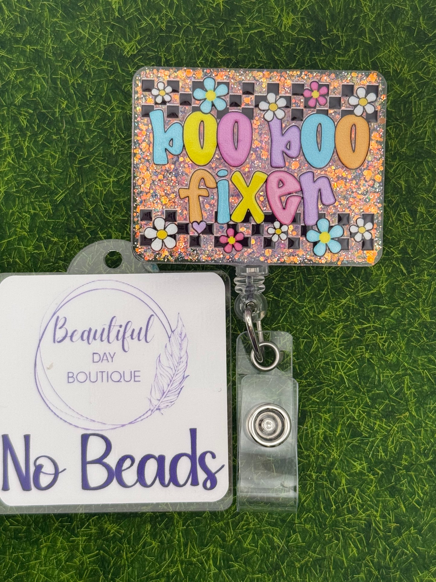 Boo Boo Fixer-retro daisies purple glitter