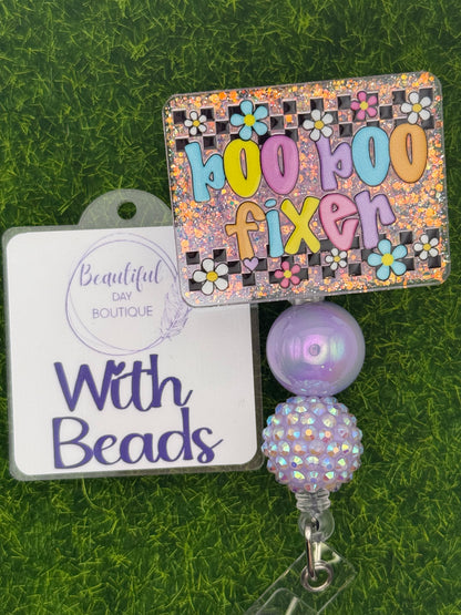 Boo Boo Fixer-retro daisies purple glitter