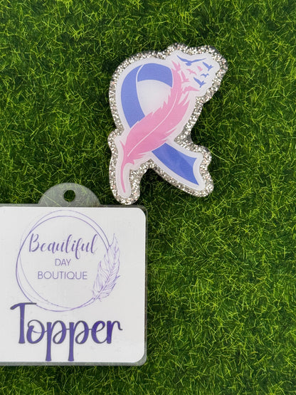 Pink and blue ribbon. Loss awareness-silver glitter
