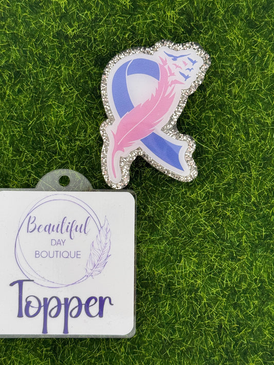 Pink and blue ribbon. Loss awareness-silver glitter