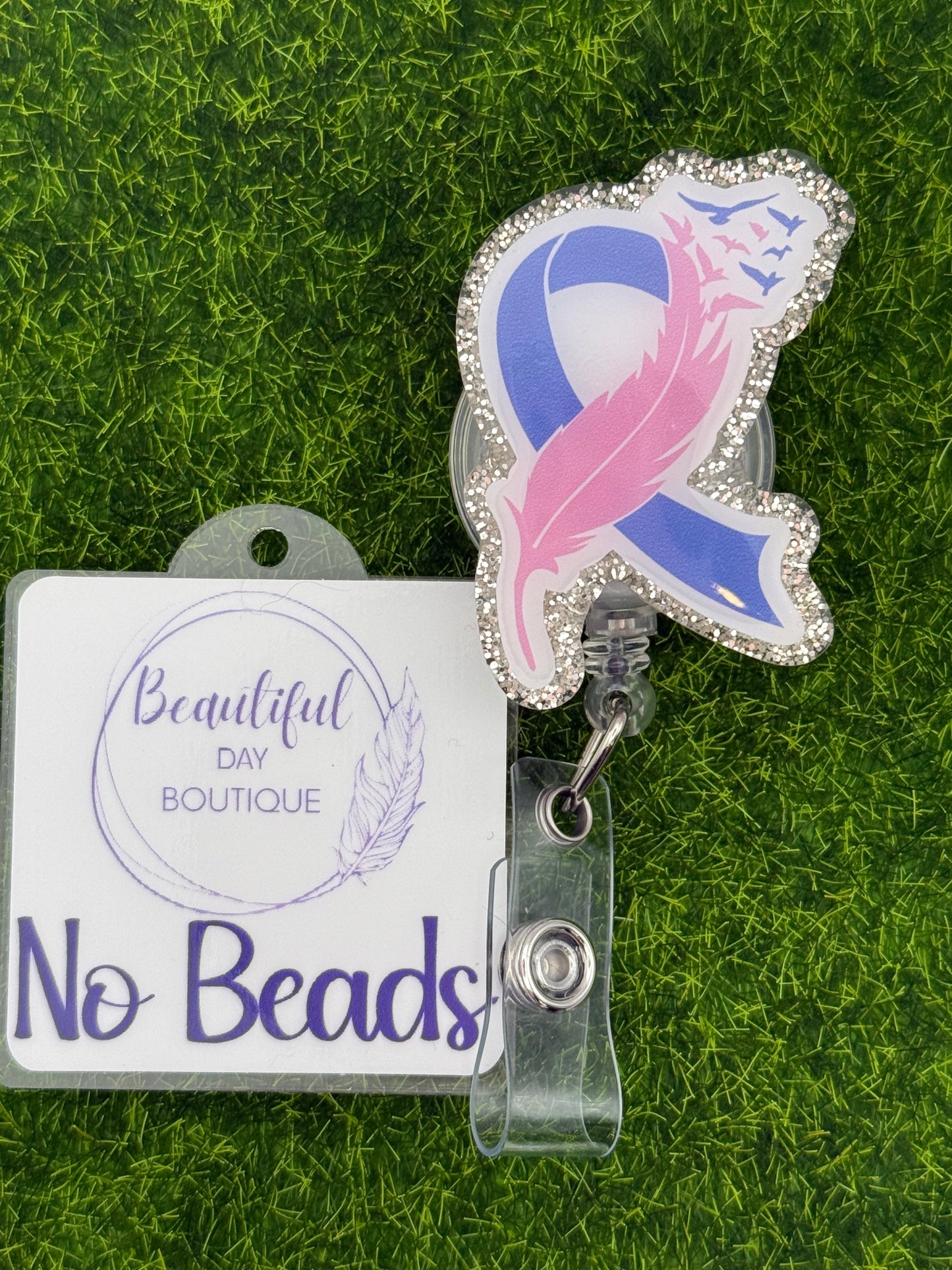Pink and blue ribbon. Loss awareness-silver glitter