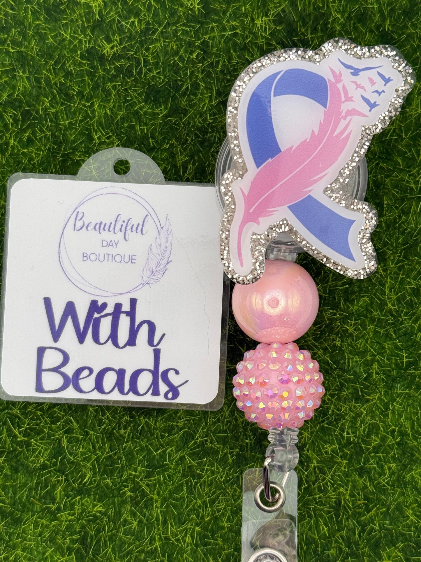 Pink and blue ribbon. Loss awareness-silver glitter