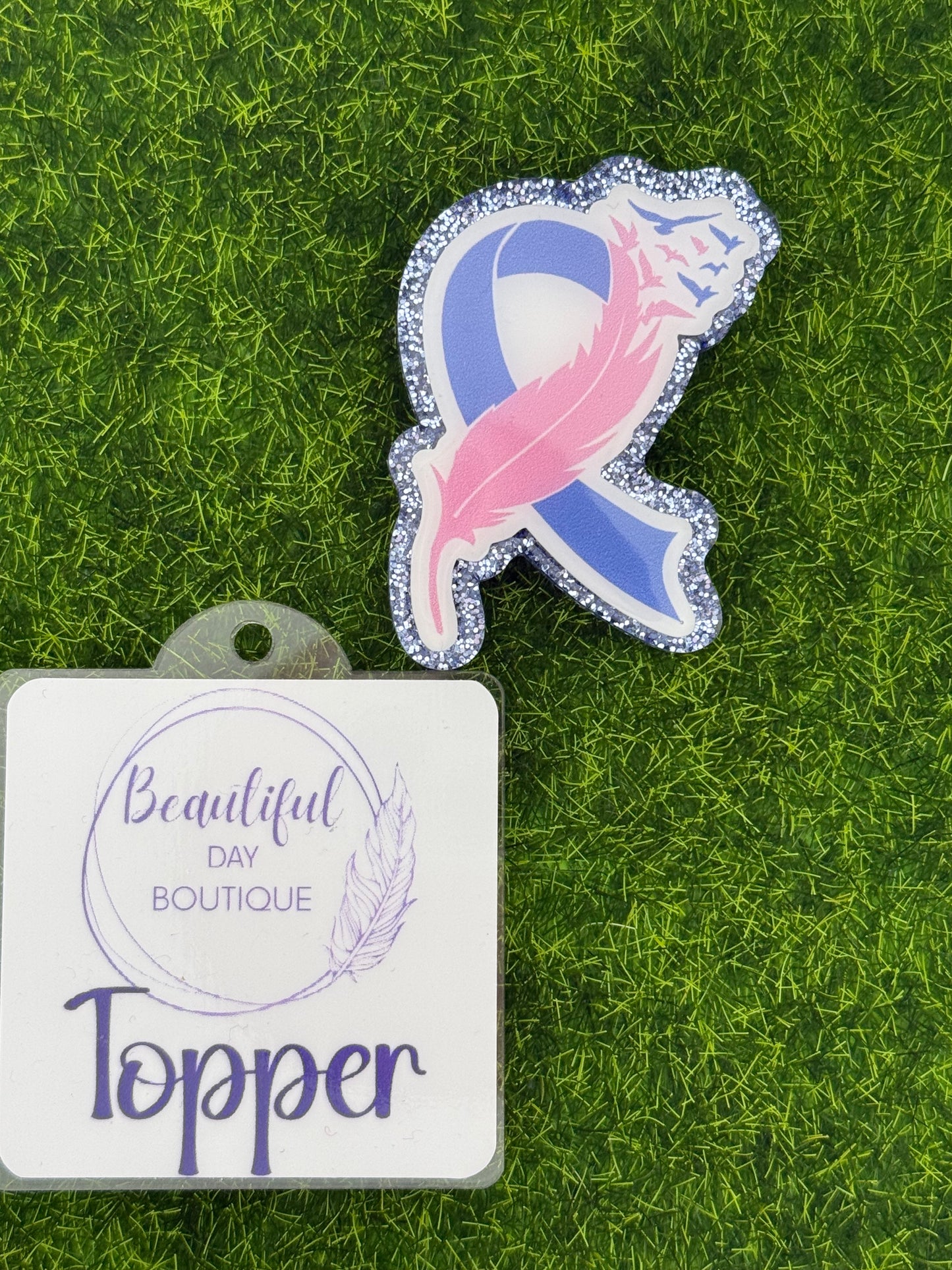 Pink and blue ribbon. Loss awareness-blue glitter