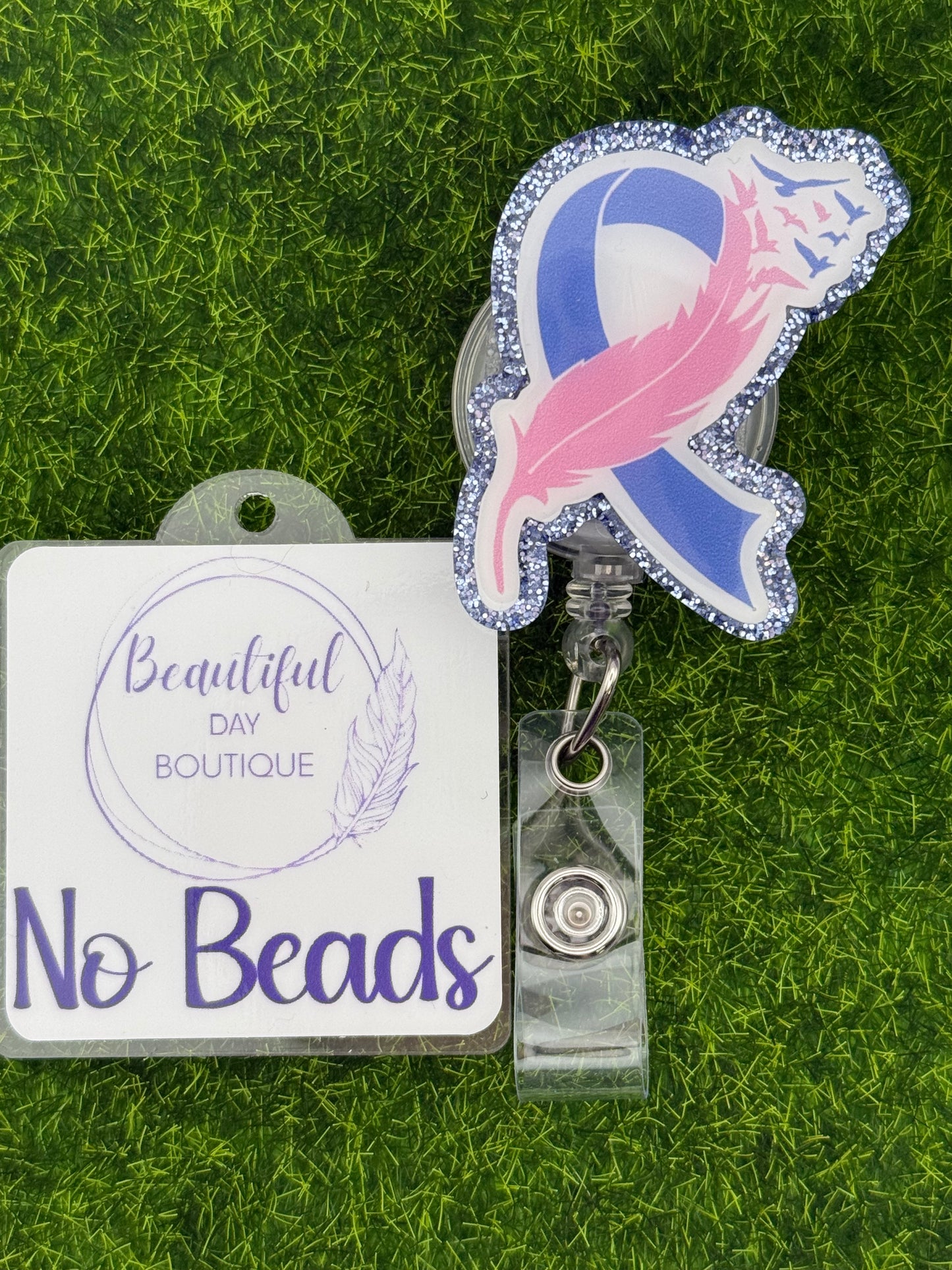 Pink and blue ribbon. Loss awareness-blue glitter
