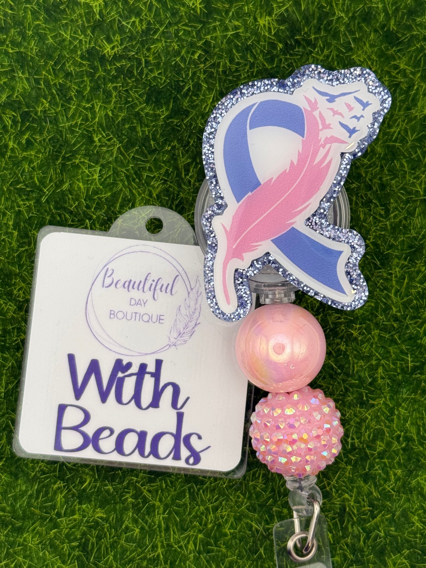 Pink and blue ribbon. Loss awareness-blue glitter