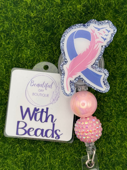 Pink and blue ribbon. Loss awareness-blue glitter
