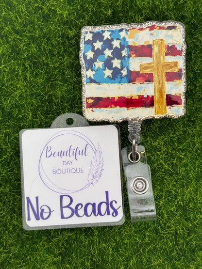 Rugged cross and flag