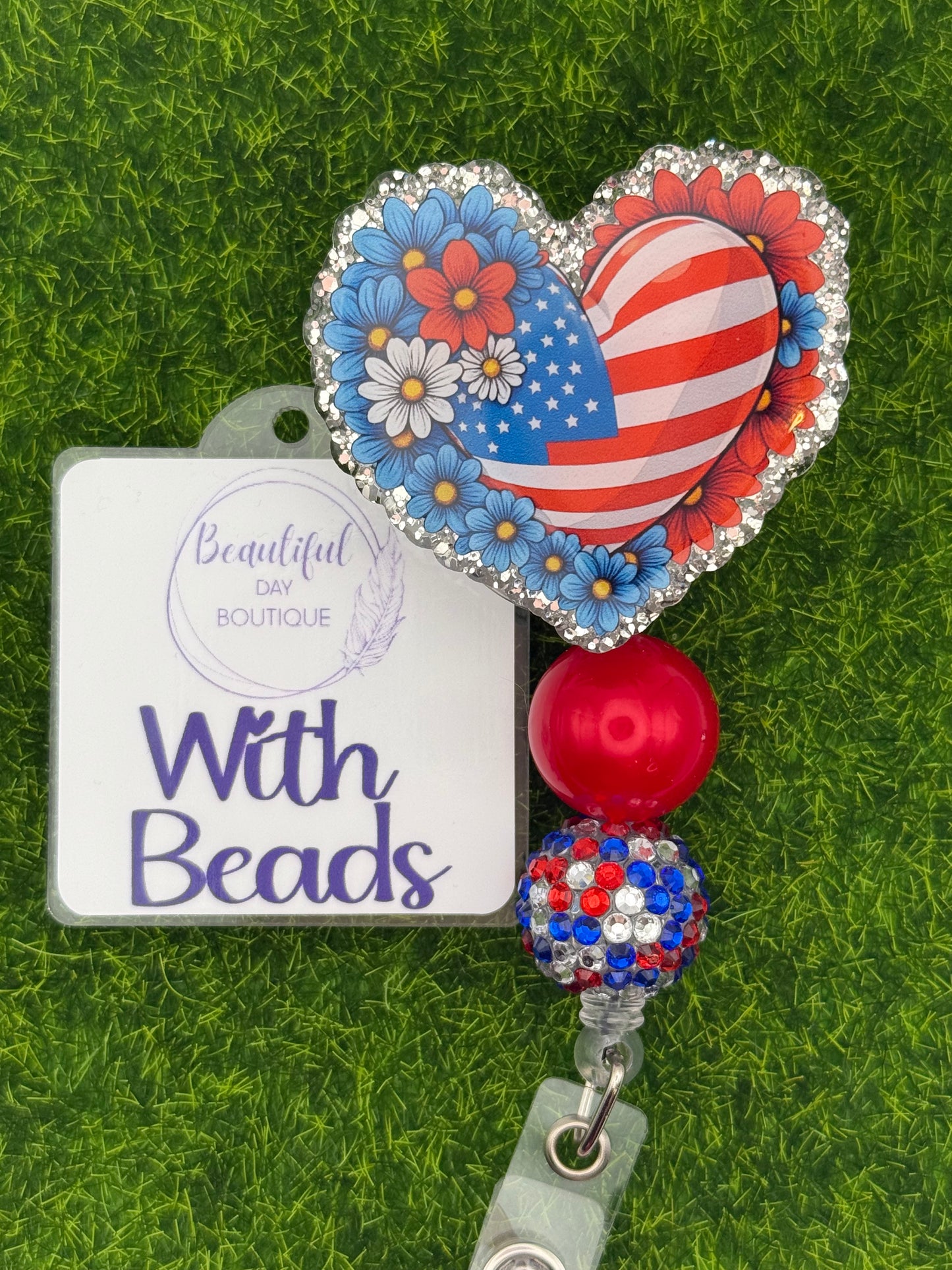 USA flag/floral heart