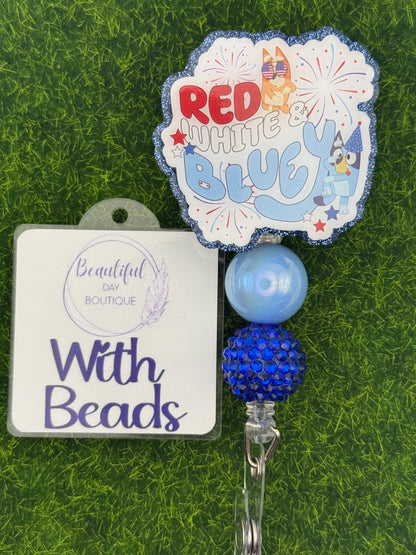 Red white and blue dog