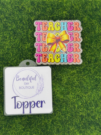Stacked teacher silver glitter