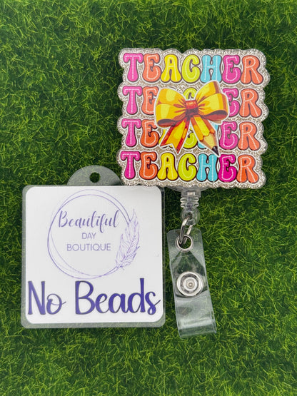 Stacked teacher silver glitter