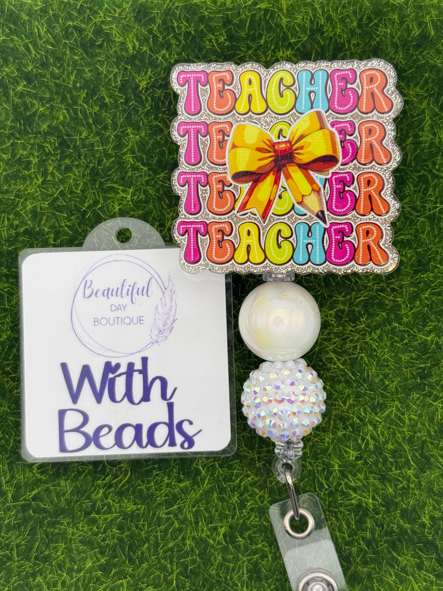 Stacked teacher silver glitter