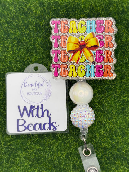 Stacked teacher silver glitter