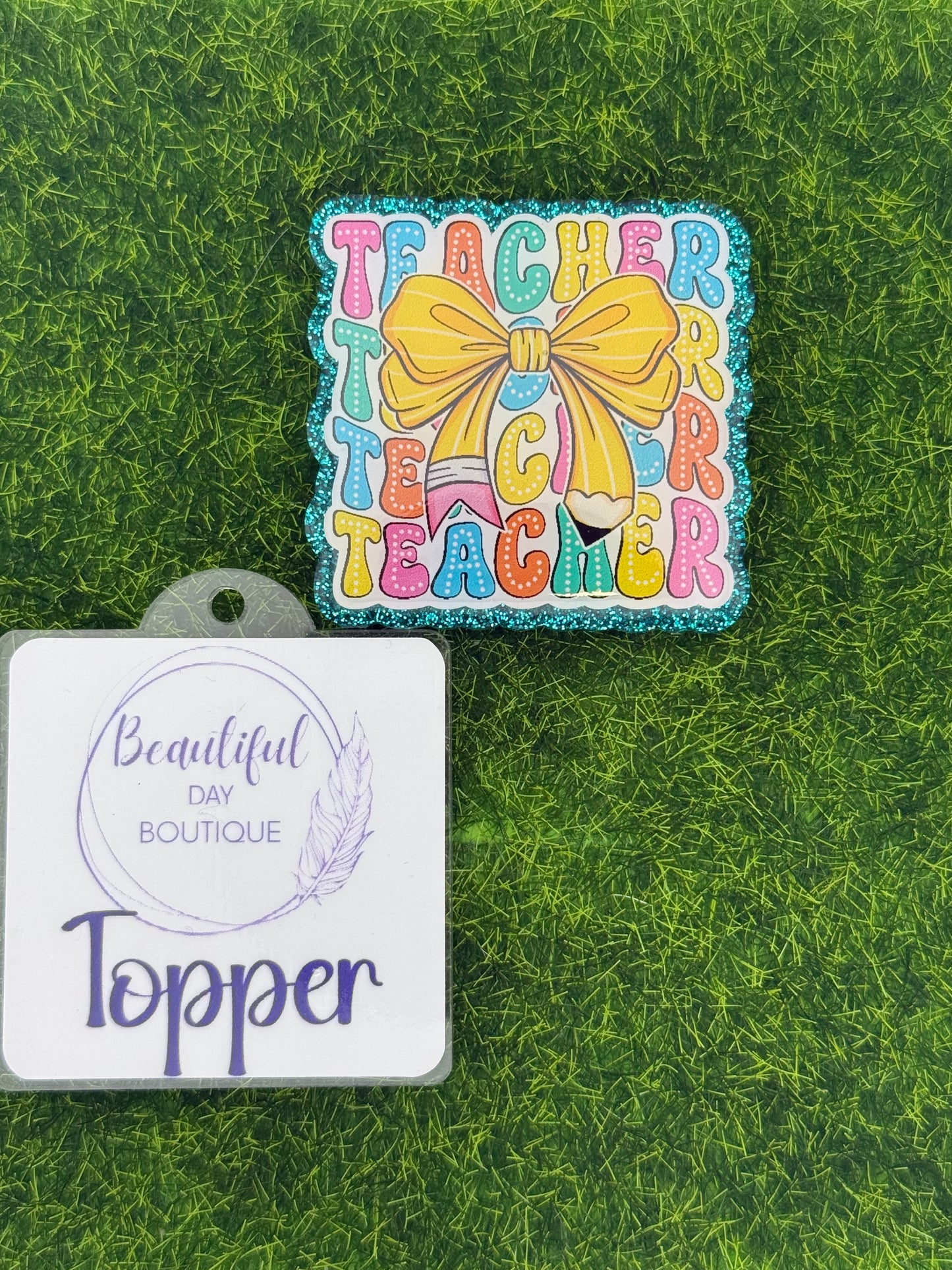 Stacked teacher pencil bow-teal