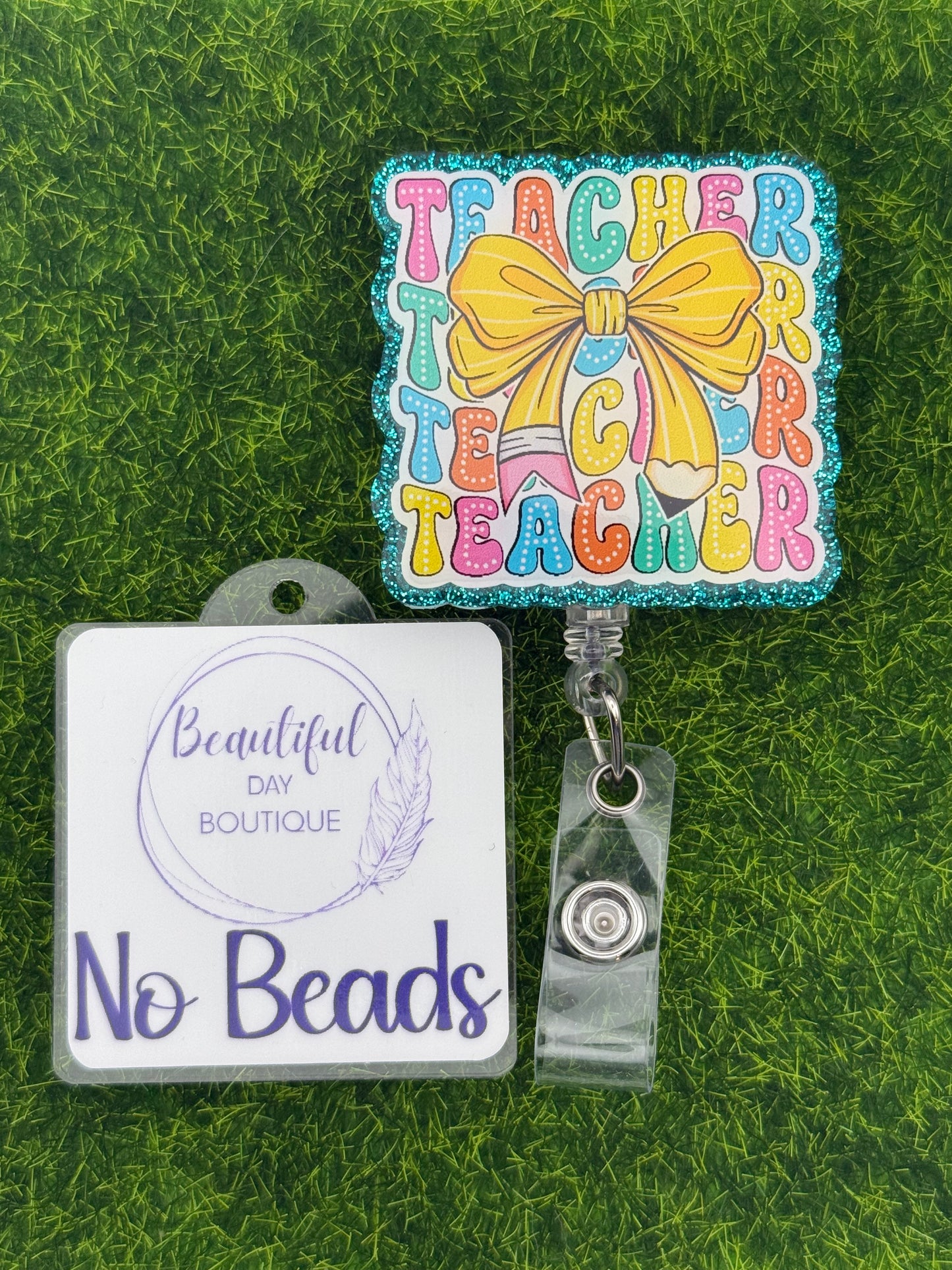 Stacked teacher pencil bow-teal