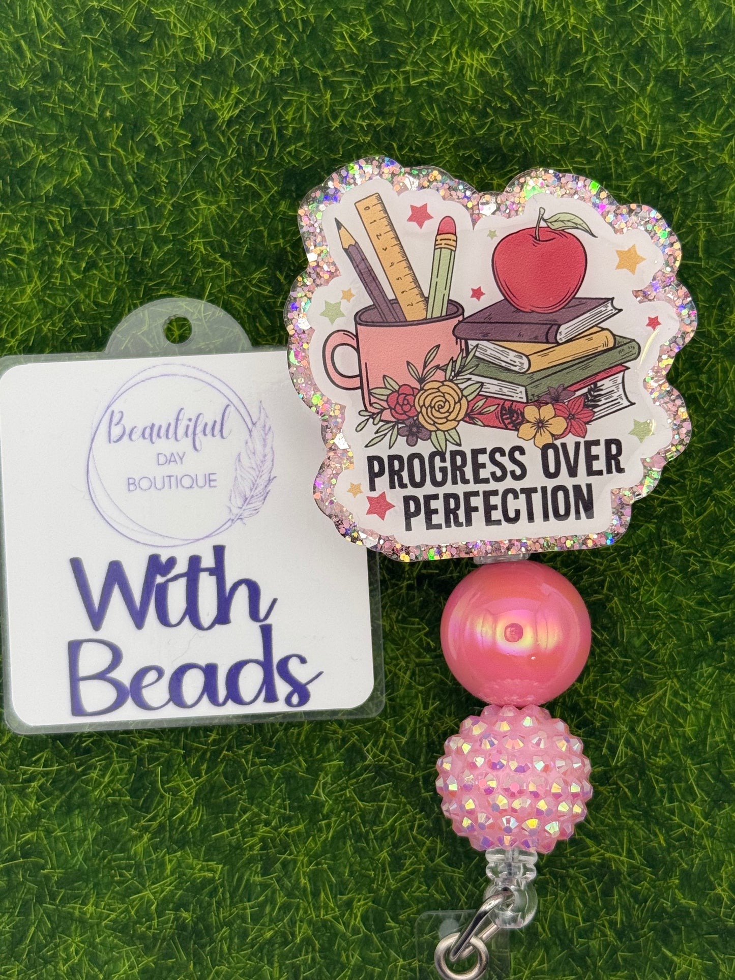 Progress over perfection-pink glitter