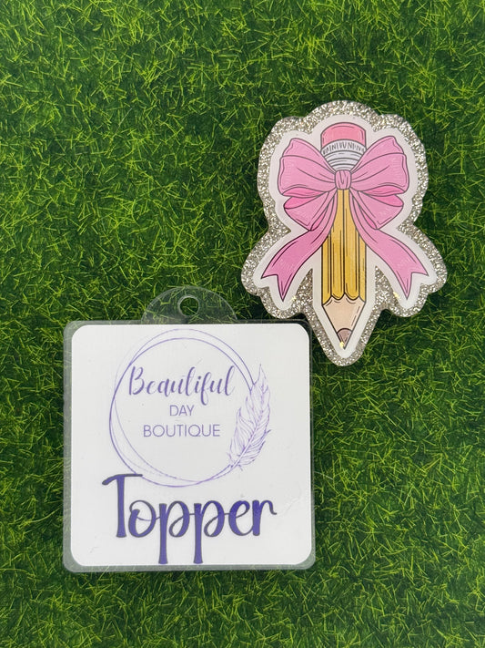 Pencil pink bow-silver glitter
