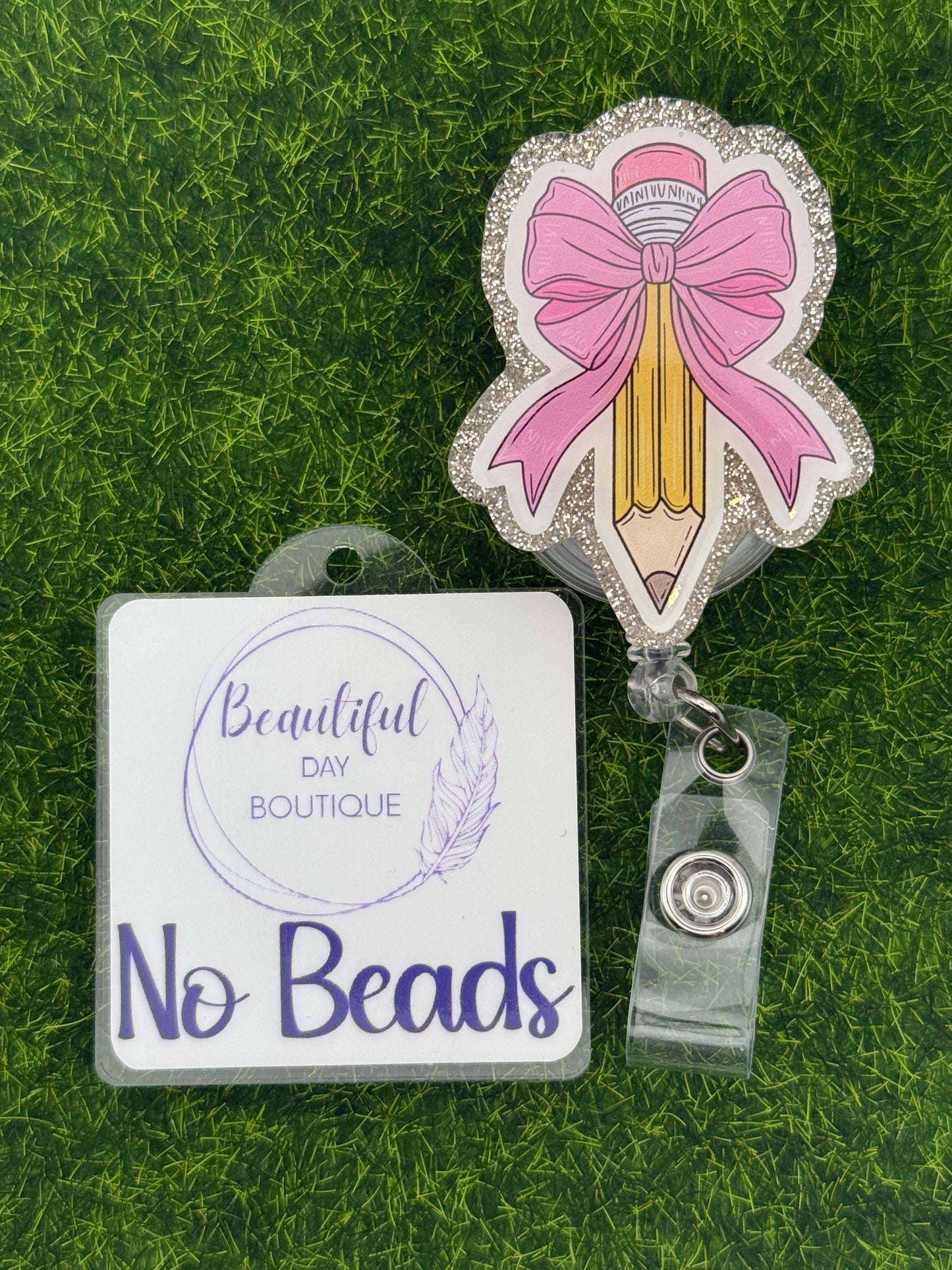 Pencil pink bow-silver glitter