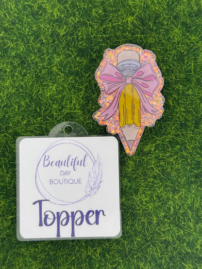 Pencil pink bow-pink glitter