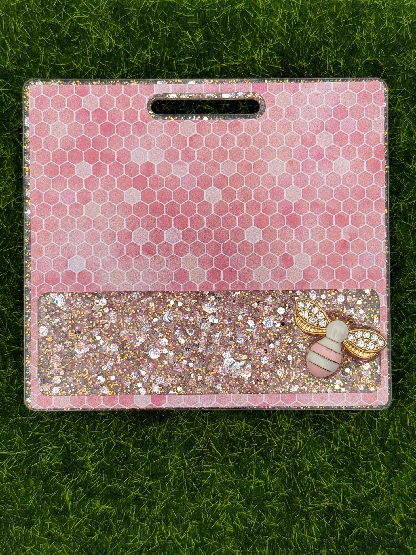 Pink bee honeycomb-Badge Buddy