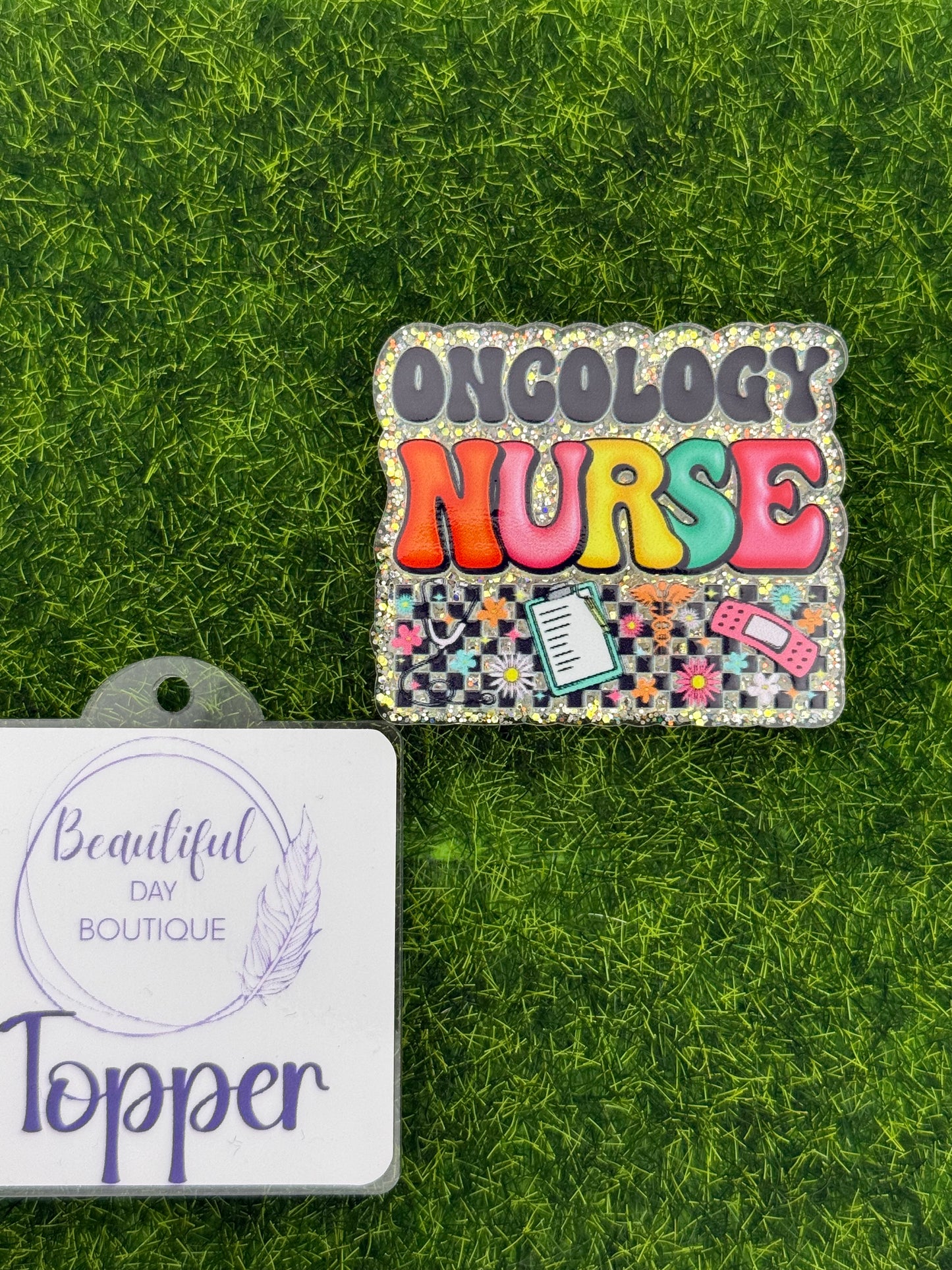 Oncology nurse retro silver glitter