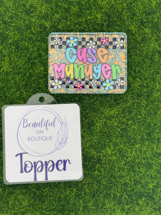 Case manager-retro daisies-blue glitter