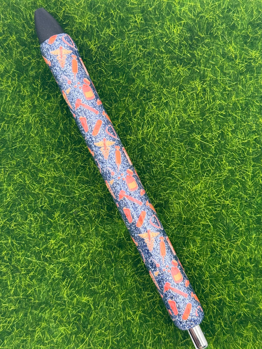 Pink medical on blue glitter pen