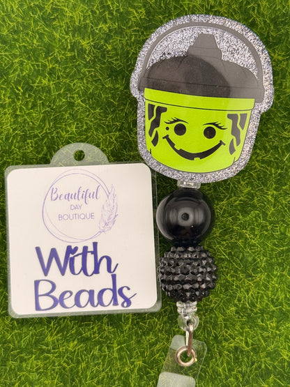 Halloween Bucket-Green-Black glitter