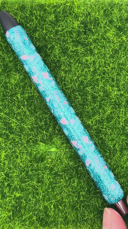 L&D on blue glitter-inkjoy pen