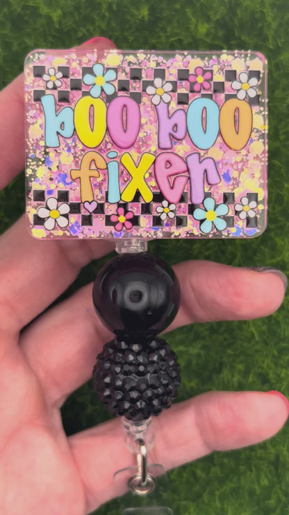Boo Boo fixer- retro daisies pink glitter
