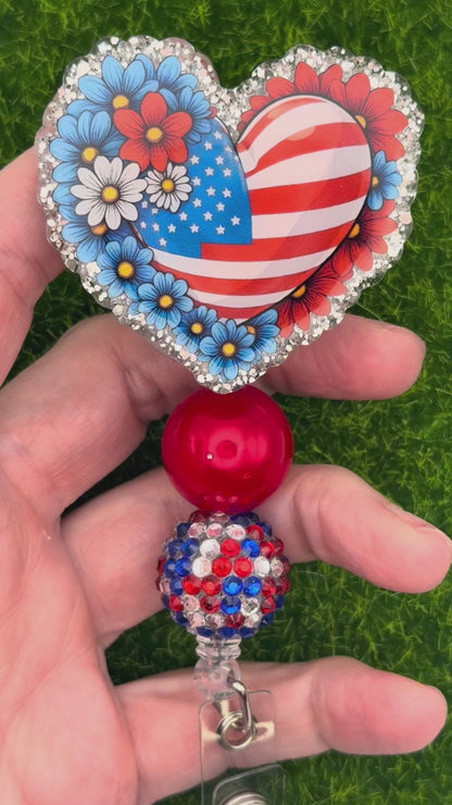 USA flag/floral heart