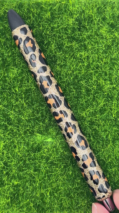 Leopard on gold glitter inkjoy pen