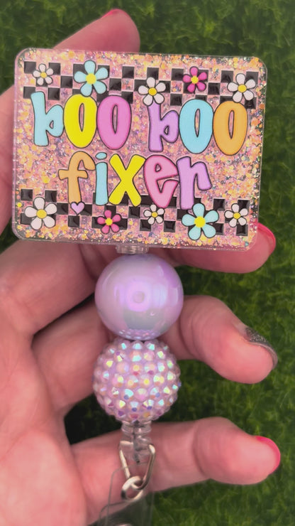 Boo Boo Fixer-retro daisies purple glitter