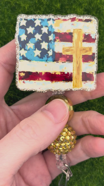 Rugged cross and flag