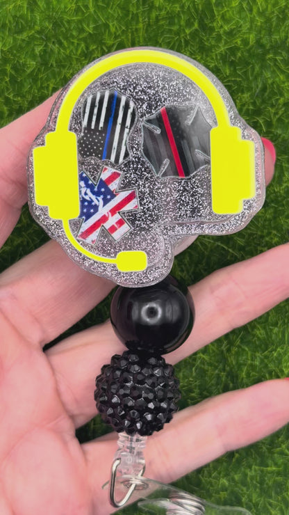 First responder head set-black glitter-shaker