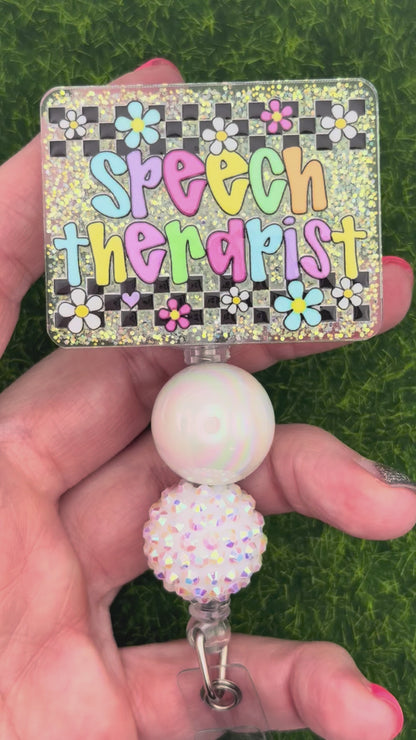 Speech Therapist-retro daisies teal glitter